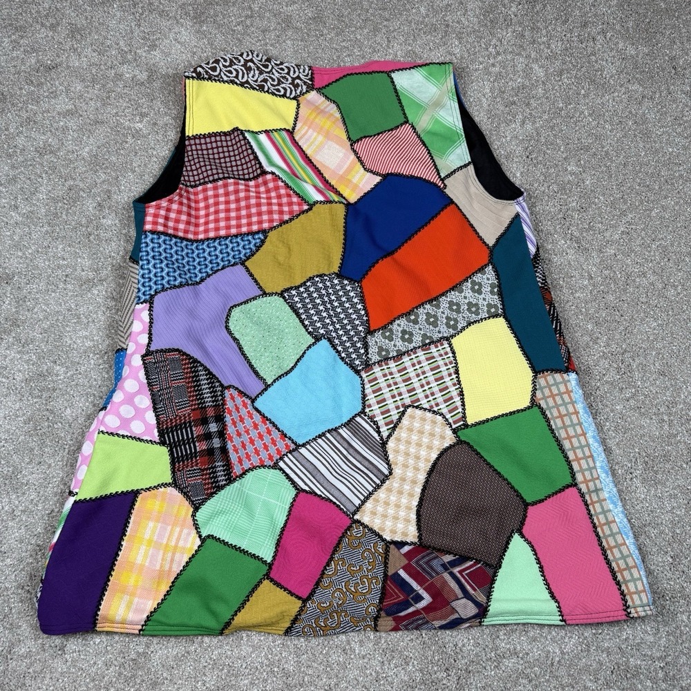 Handmade Patchwork Vest Open Front Granny Core Retro Textures SEE MEASUREMENTS - Picture 2 of 11
